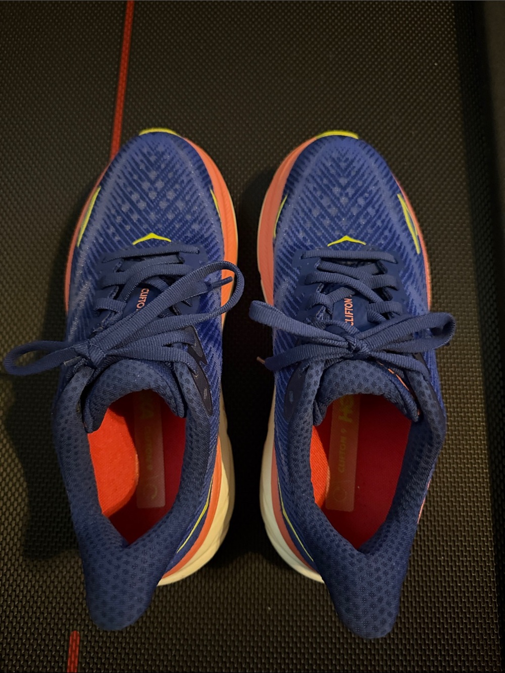 Hoka Clifton 9 Blue with Orange Accents